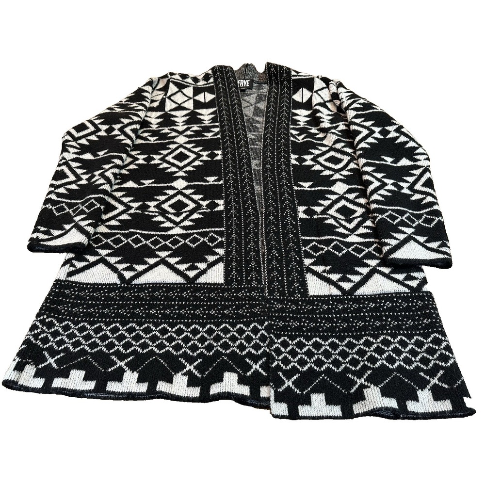 Frye Sweater Womens Black and White Aztec Open Cardigan Knit Size S